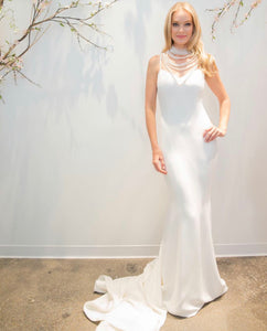 White Trumpet Crepe Gown