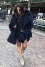 Load image into Gallery viewer, Midnight Blue Feathered Fox Fur Coat

