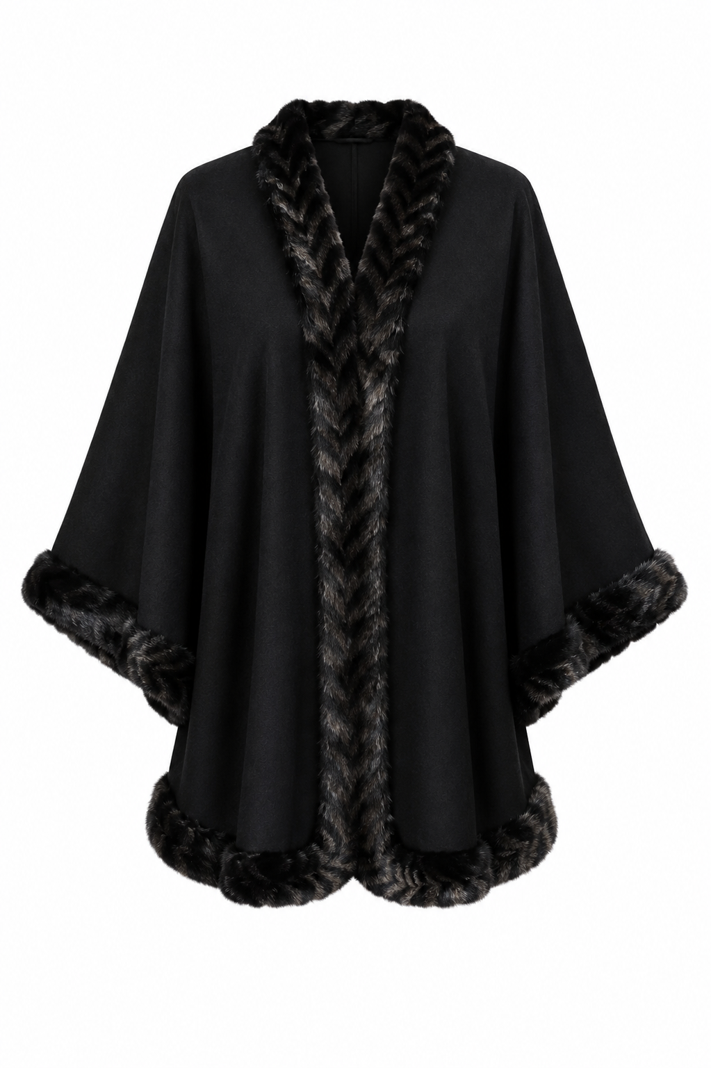 Chevron Cashmere Mink Trim Cape