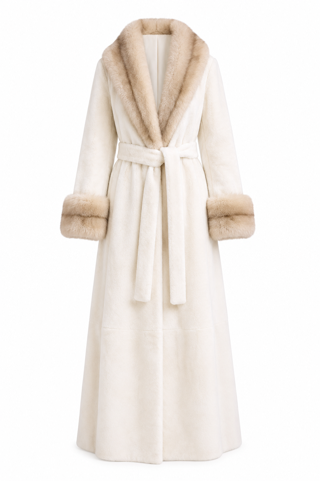 Sheered Palomino Mink and Sable Trimmed Full Length Coat