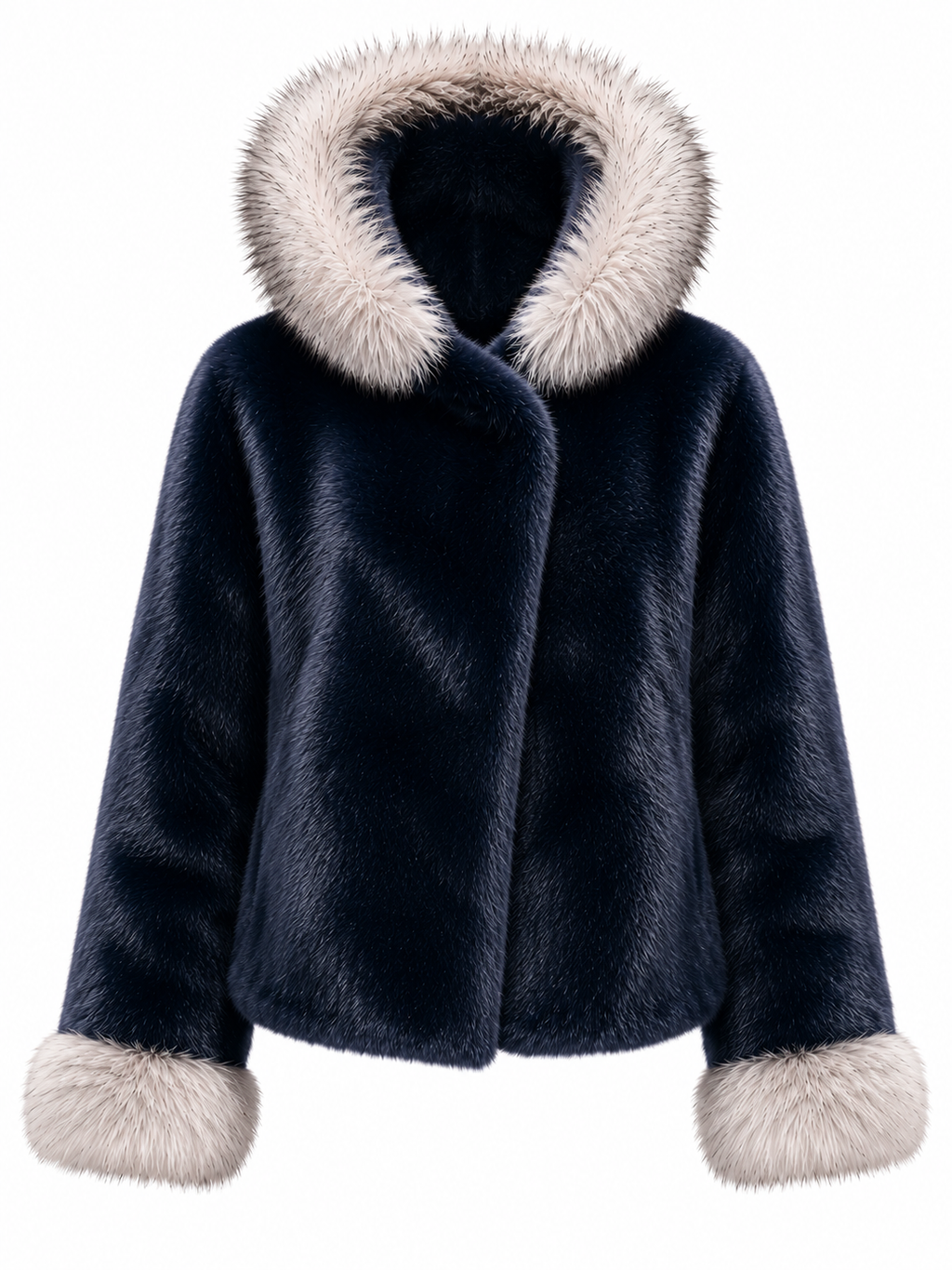 Navy Mink and Fox Trimmed Jacket