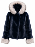 Navy Mink and Fox Trimmed Jacket