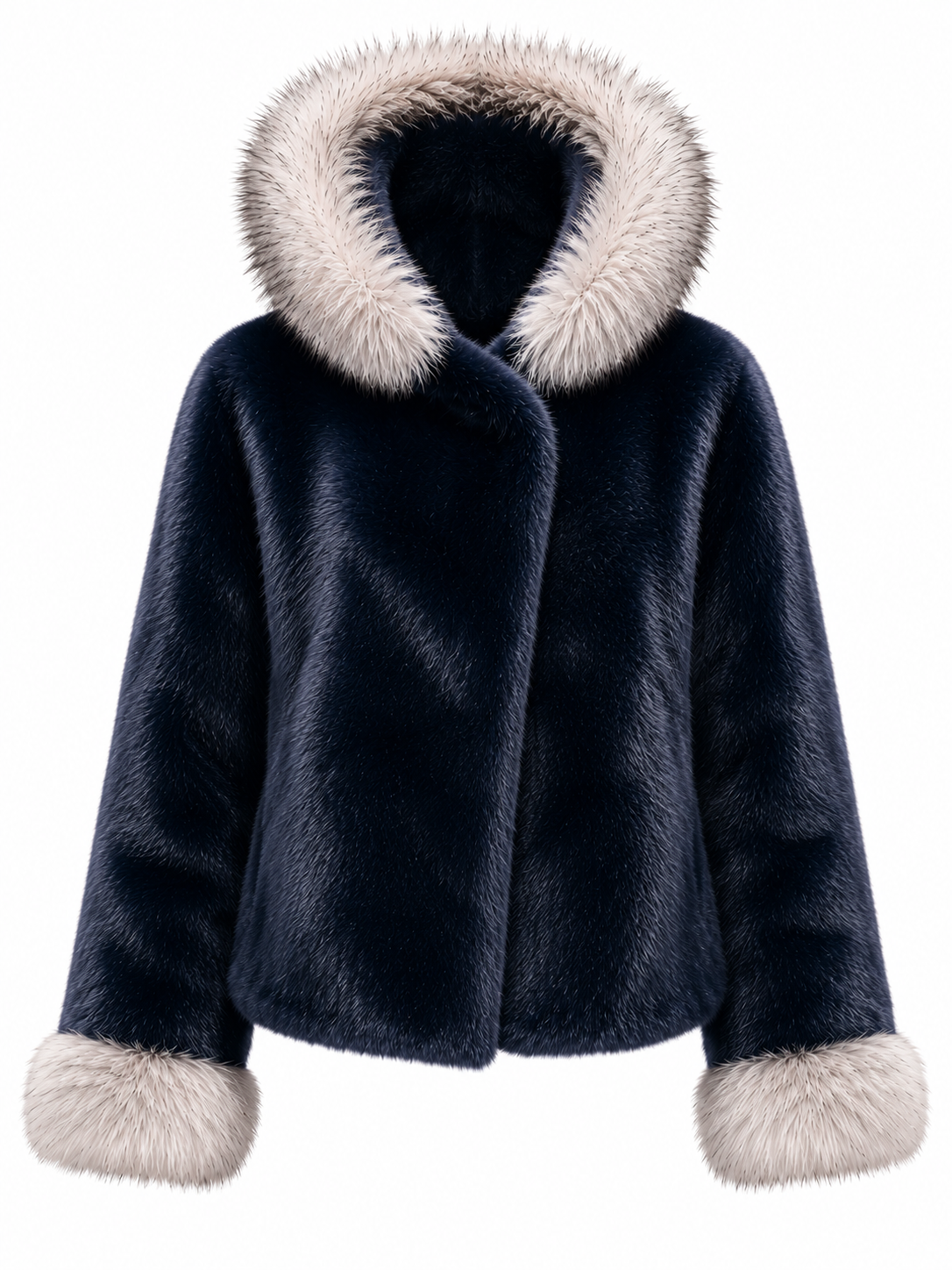 Navy Mink and Fox Trimmed Jacket
