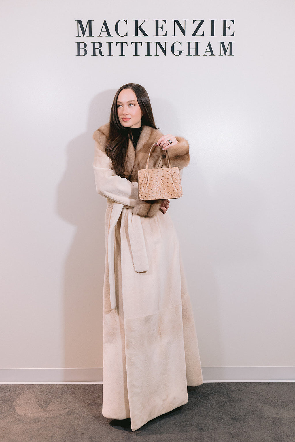 Sheered Palomino Mink and Sable Trimmed Full Length Coat