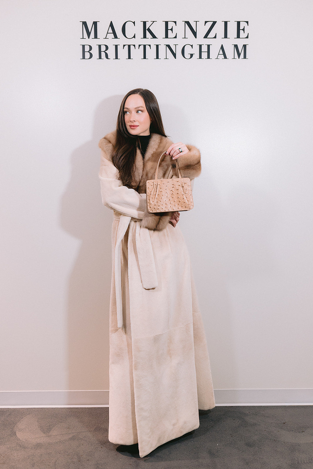 Sheered Palomino Mink and Sable Trimmed Full Length Coat