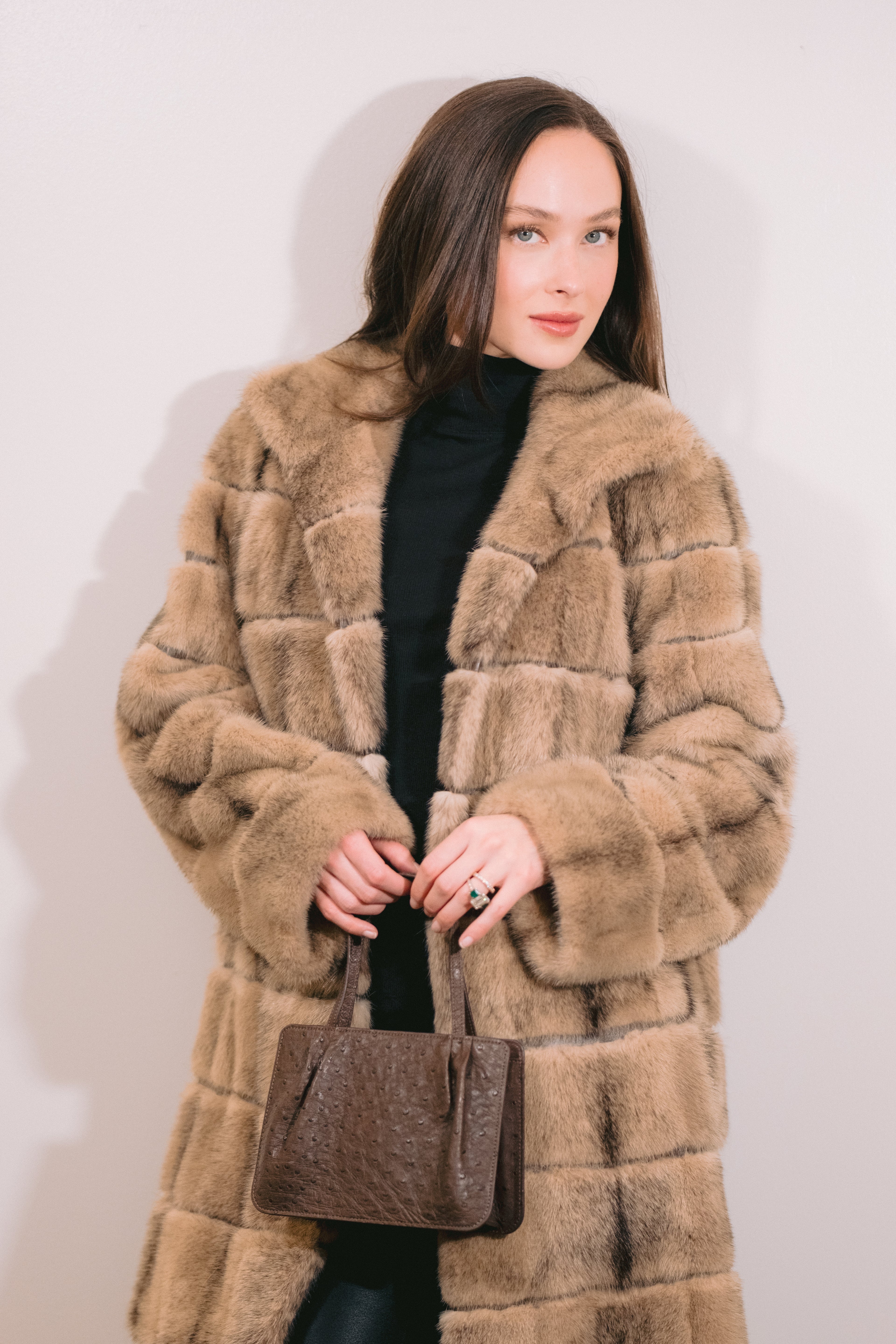 Tan Stripped Mink Coat