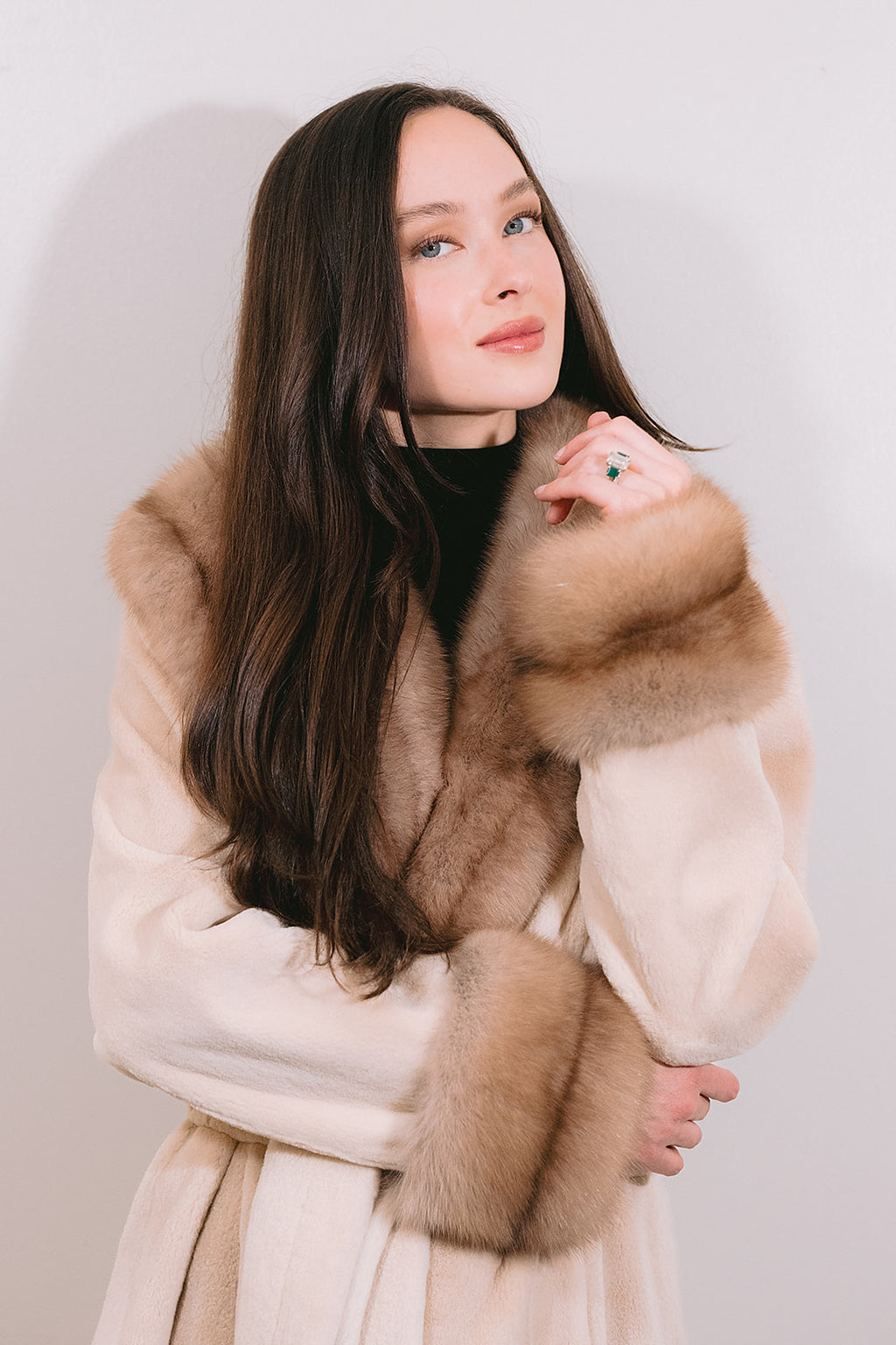 Sheered Palomino Mink and Sable Trimmed Full Length Coat