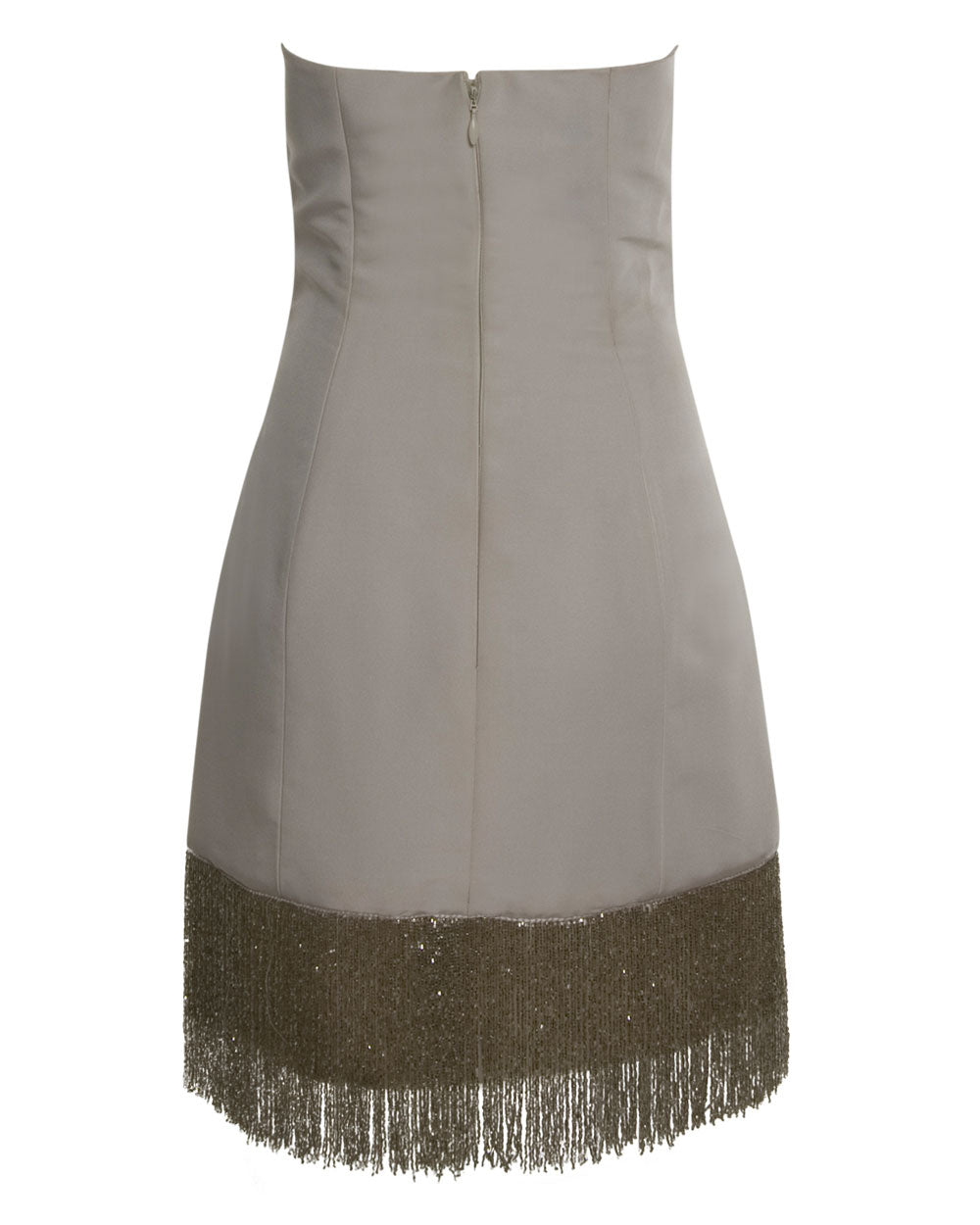 White Silk Faille Fringe Cocktail Dress