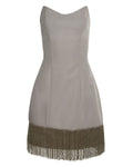 White Silk Faille Fringe Cocktail Dress
