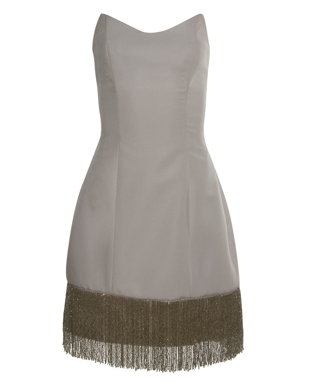 White Silk Faille Fringe Cocktail Dress
