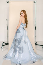 Load image into Gallery viewer, Light Blue and Black Floral Printed Ball Gown
